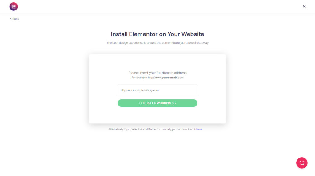 Screenshot of Install Elementor on your website screen