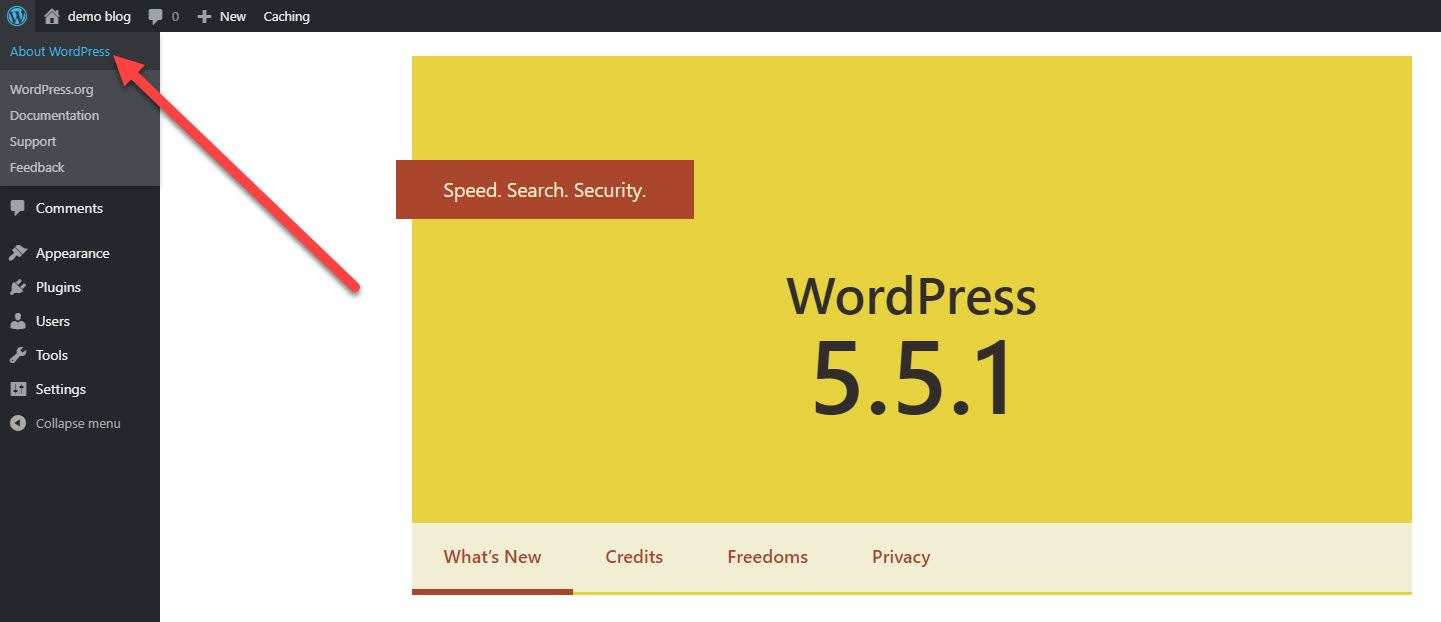 Screenshot of About WordPress screen