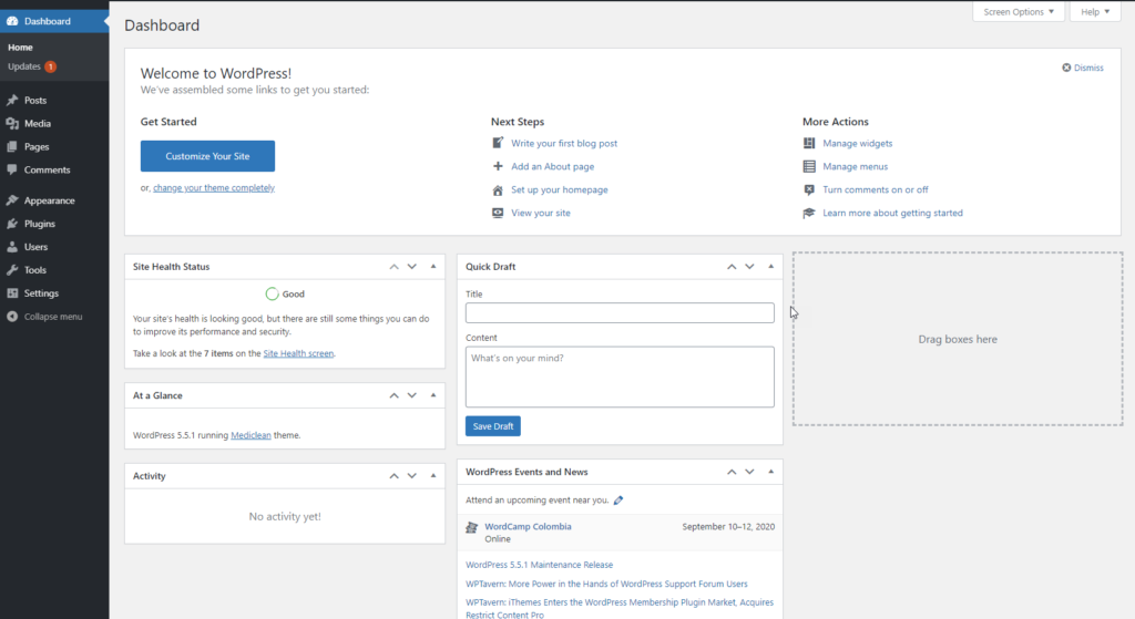 Blogger vs. WordPress comparison: Screenshot of WordPress dashboard