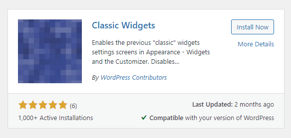 Screenshot of the Classic Widgets Plugin